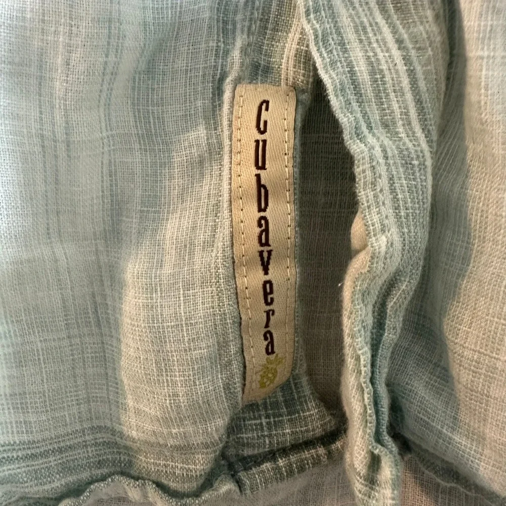 Cubavera Mens XXL 100% Linen Short Sleeve Button Up Shirt Plaid Green White - Picture 2 of 6